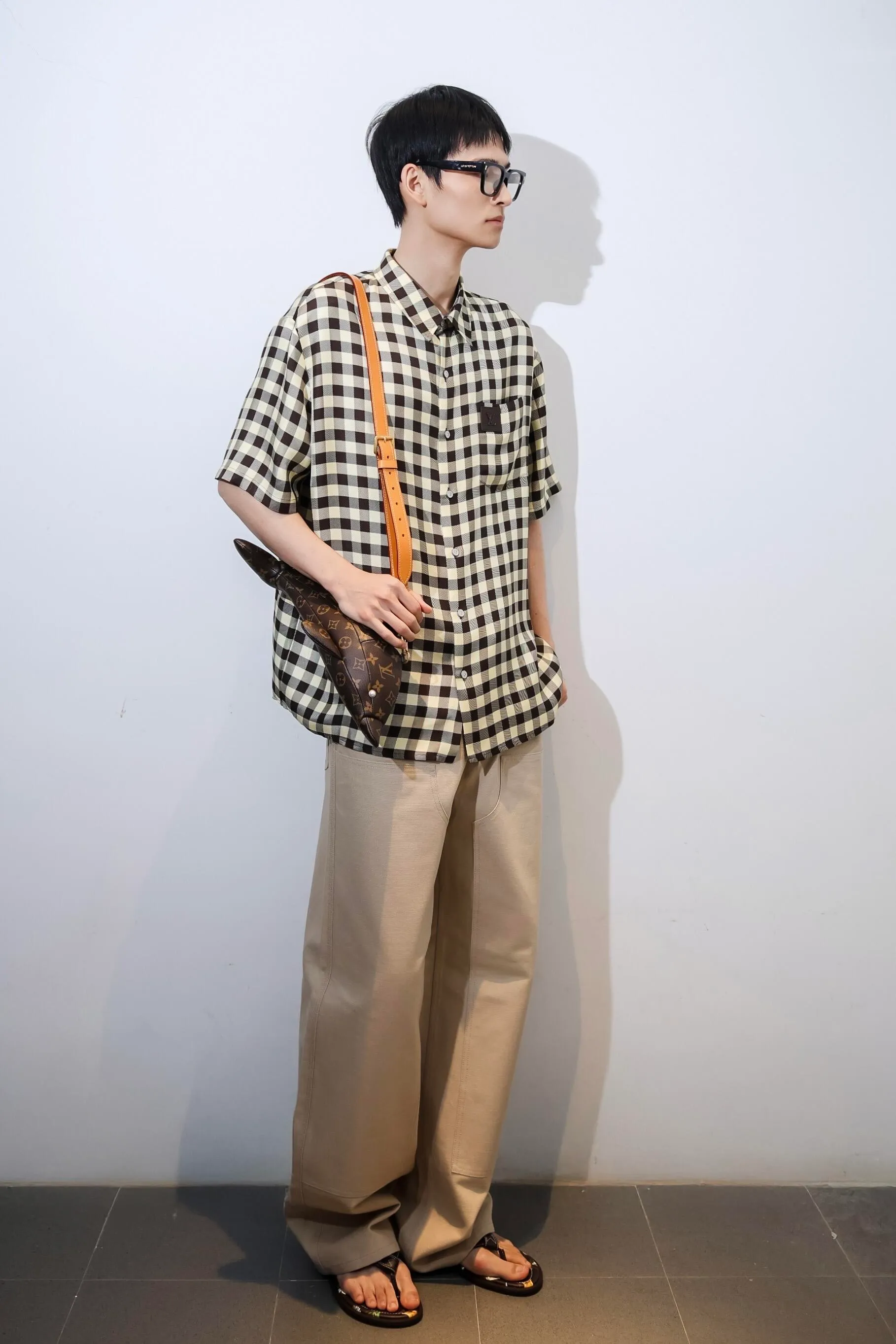 Louis Vuitton/Louis Vuitton pocket logo checkerboard short-sleeved shirt